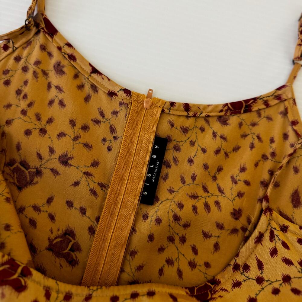 Sisley Italy Mini Slip Dress Yellow Red Floral 90s Y2K Euro Summer Romantic XS - Picture 6 of 16